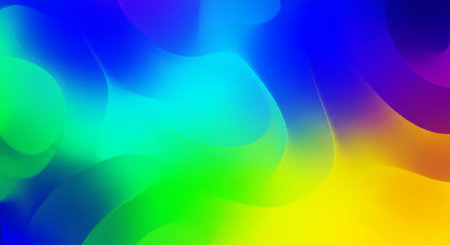 abstract rainbow background with smooth lines in blue, yellow, green and purpleの素材
