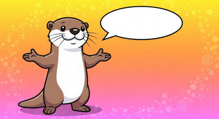 Cute otter with speech bubble on colorful background. Vector illustration.の素材