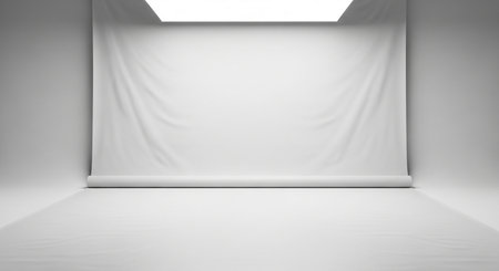 Empty white room with white canvas on wall. 3D rendering.の素材