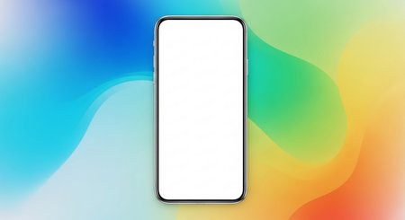 Smartphone mockup with blank screen on colorful background. Vector illustration.の素材