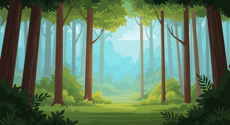 Forest landscape background. Cartoon illustration of forest landscape background for web designの素材