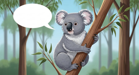 Cute koala on eucalyptus tree with speech bubble illustrationの素材