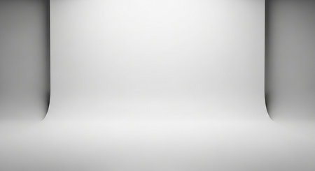 Empty room with white wall and floor, 3d render illustration.の素材