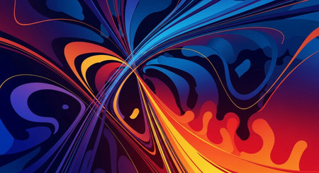 abstract background of blue and orange colors with a psychedelic pattern.の素材
