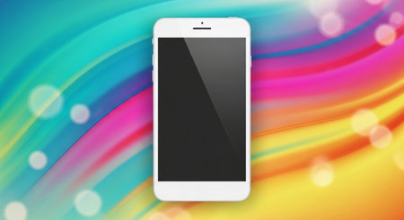 Smartphone with blank screen on colorful rainbow background. Vector illustration.の素材