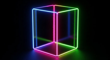 3d render, neon cube, abstract background, 3d illustrationの素材