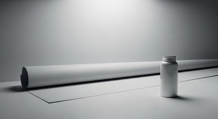 3d rendering of a white plastic bottle on a gray background.の素材