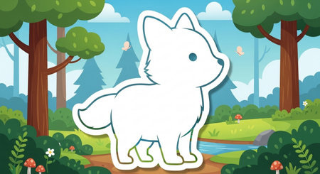 Illustration of a Cute Fox in a Nature Landscape Backgroundの素材