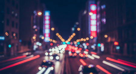 Blurred background of car in city at night, bokehの素材