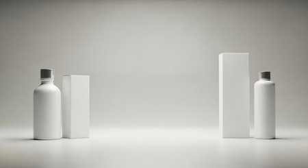 Blank white cosmetic bottles on white background. 3D rendering.の素材
