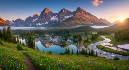 Panoramic view of Lake Louise in Banff National Park, Alberta, Canadaの素材