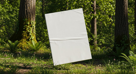 Blank poster in the park. Mock up. 3d renderingの素材