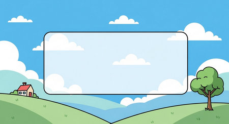 Illustration of a Frame with a Countryside Landscape in the Backgroundの素材
