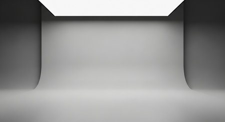 Empty room with white wall and grey floor. 3D rendering.の素材