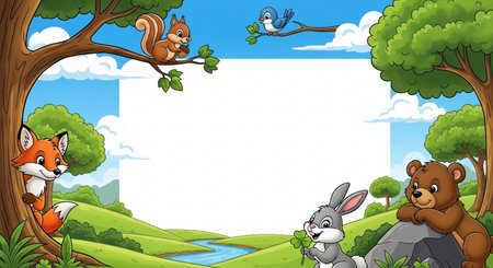 Border template with wild animals in the forest illustration. eps10の素材