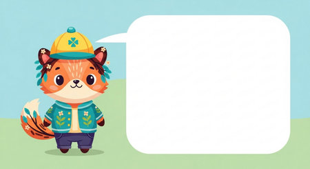 Cute cartoon fox with message board. Vector illustration for kids.の素材