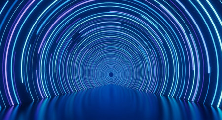 3d rendering of abstract neon tunnel background. 3d illustration of neon tunnelの素材