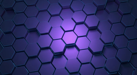 Abstract background made of hexagons in blue and violet colors. 3d renderの素材