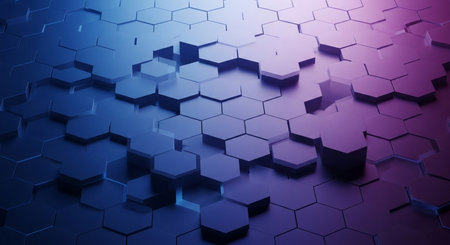 3d rendering of abstract hexagon shape background in blue and purple colorの素材