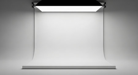 Empty exhibition stand with spotlights. 3d render, mockupの素材