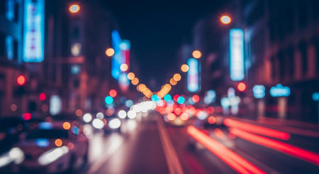 Blurred of car in city at night, bokeh background.の素材