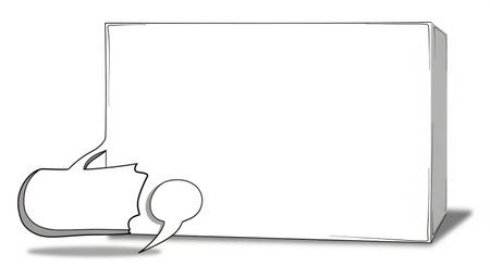 Illustration of a blank box with speech bubbles on a white backgroundの素材