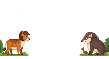 Hedgehog and hedgehog in the grass. Vector illustration.の素材