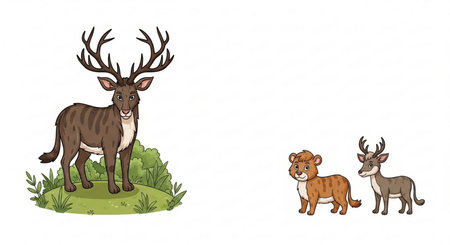 Deer family. Vector illustration of a deer with a cub.の素材