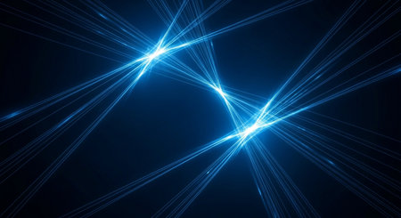 Abstract blue light lines on dark background. Vector illustration. Futuristic technology style.の素材