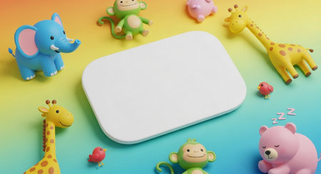 3d rendering of a group of cute animal with a blank cardの素材