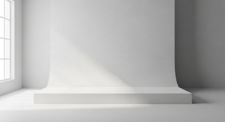 3d rendering of a white room with a large window and a white floorの素材