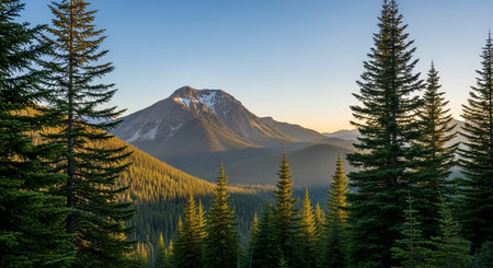 Mount Rainier National Park, Washington, USA. Beautiful view of Mount Rainier during sunset.の素材