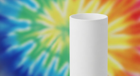 3d render of white cylinder on colorful sunburst background, abstract backgroundの素材
