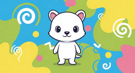 polar bear cute cartoon character on colorful background vector illustration graphic designの素材