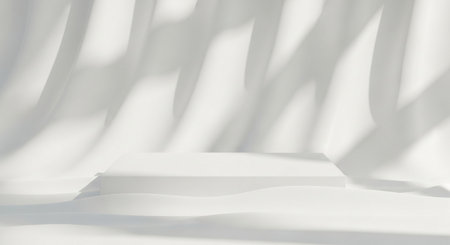 3d render of white podium for product presentation. Abstract background.の素材