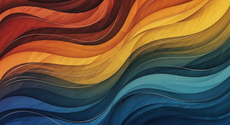 abstract background with wavy lines in orange, yellow and blue colorsの素材