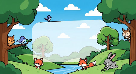 Animals in the forest. Vector cartoon illustration of cute animals in the forest.の素材