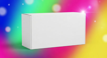 White box on rainbow background. 3d rendering. Mock up.の素材