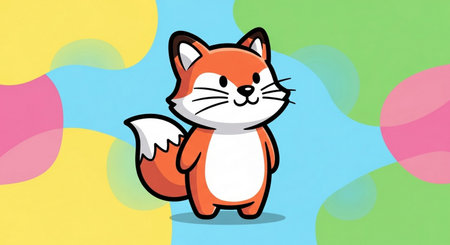 Cute cartoon fox on colorful background. Vector illustration. Eps 10.の素材
