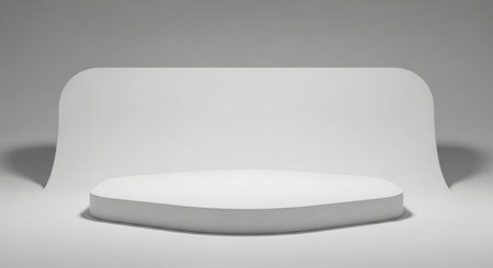 White podium on a white background. 3D rendering. Computer digital drawing.の素材