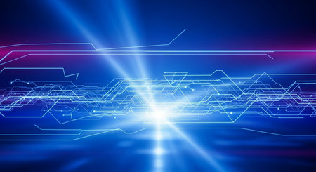 Abstract technology background. Futuristic circuit board. 3D Renderingの素材
