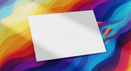 Blank white paper sheet on colorful wave background. Vector illustration.の素材
