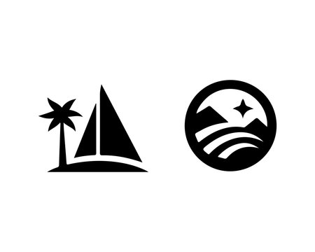Set of Sailboat Icon Logo Design Vector Template. Simple Sailboat Sign Symbolの素材
