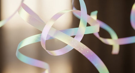 Colorful streamers on a blurred background. Festive decoration.の素材