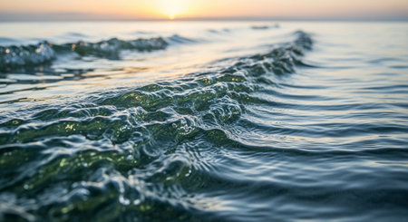 Sunset on the sea, waves on the surface of the waterの素材