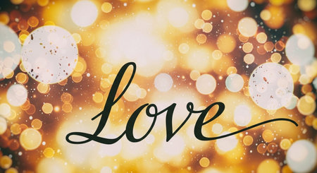 love lettering on bokeh background. Valentines day greeting card.の素材