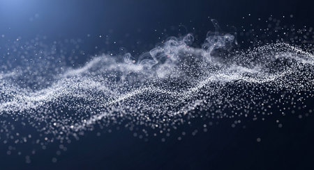 3d rendering of abstract digital particles on dark background with bokeh effectの素材