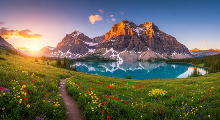Sunset over the Moraine Lake in Banff National Park, Alberta, Canadaの素材