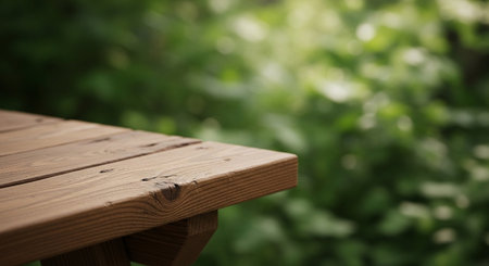 Wooden table in the garden. Selective focus. nature.の素材