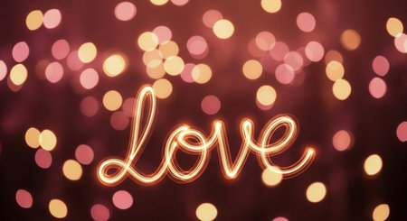 Love lettering on bokeh background. Valentine's day concept.の素材